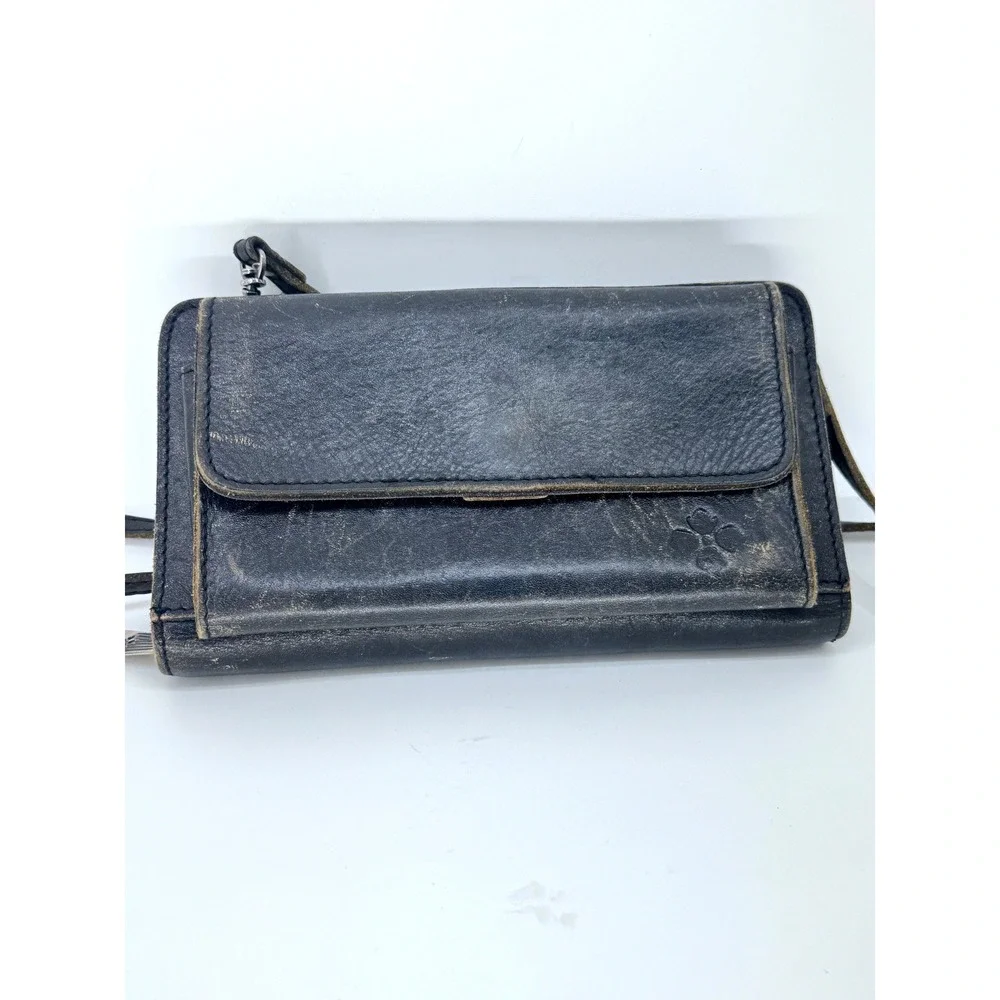 Patricia Nash Vintage Distressed Leather Crossbody Wallet Black Organizer